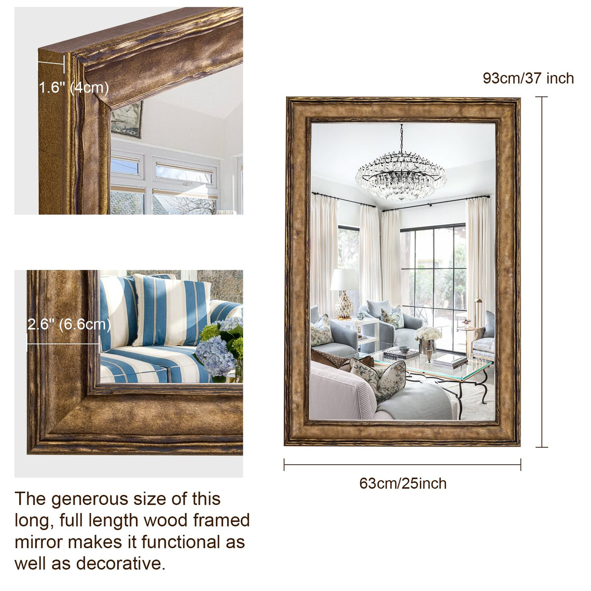 Distressed Solid Wood Wall Mirror