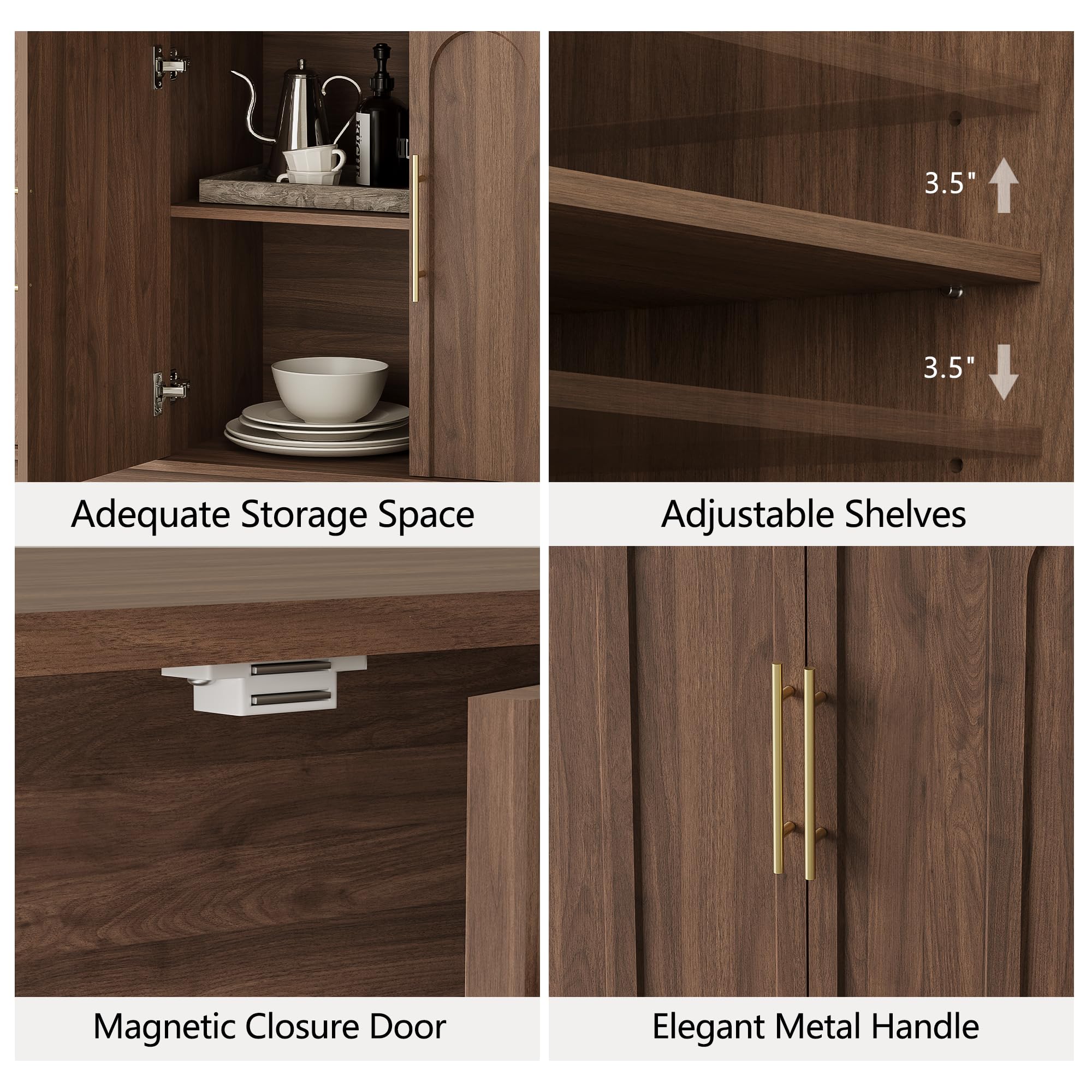 FORTUNETEC Sideboard Buffet Cabinet with Storage, Mid Century Modern Accent Cabinet with Arched Doors, Modular Media Console, Minimalist Credenza for Living Room Kitchen Dining Room Entryway, Walnut