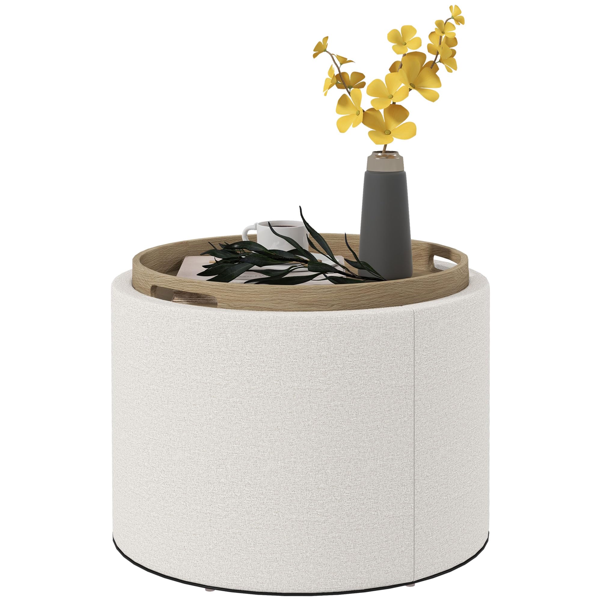 Round Storage Ottoman with Flip-Top Tray