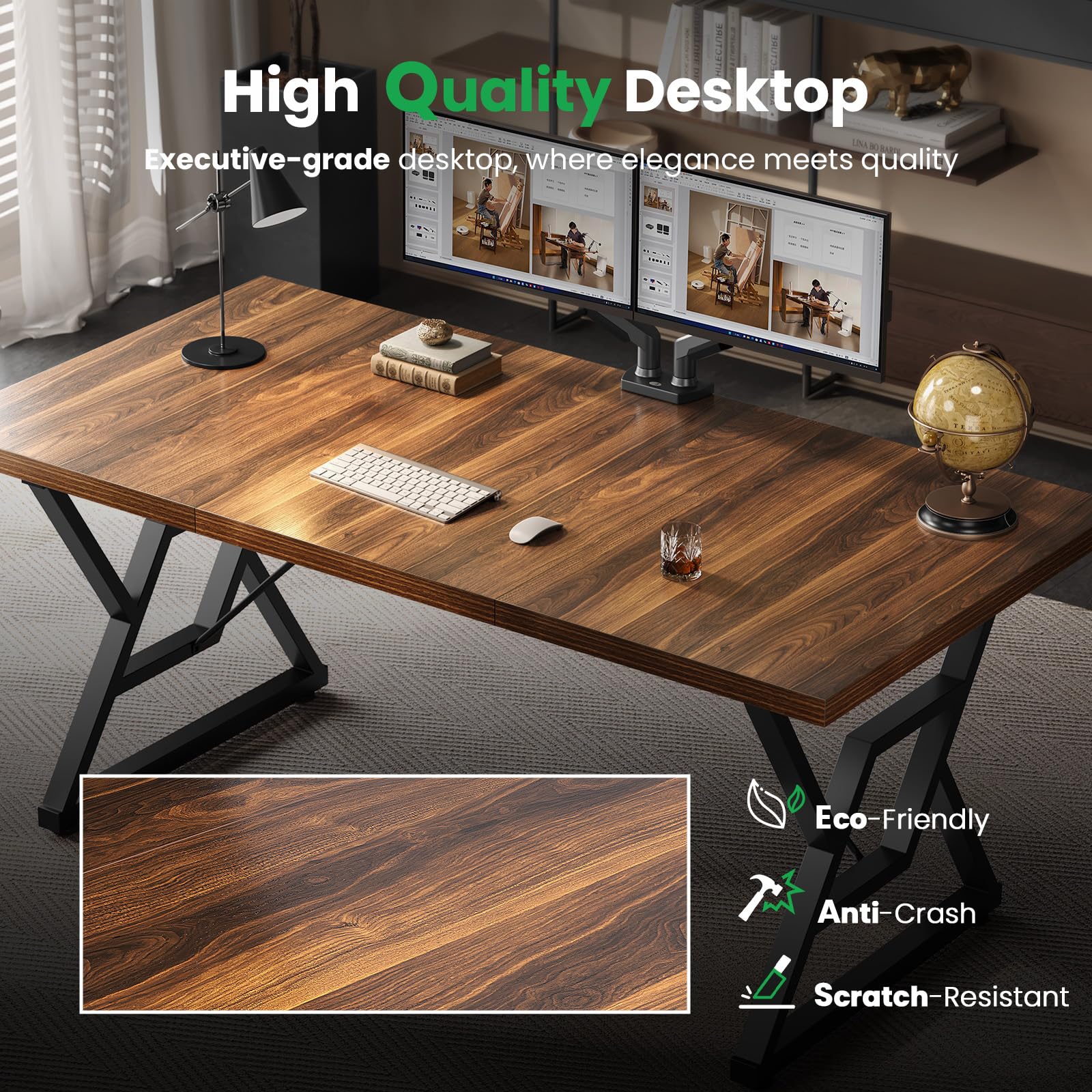 70.8" Large Executive Desk with Metal Legs