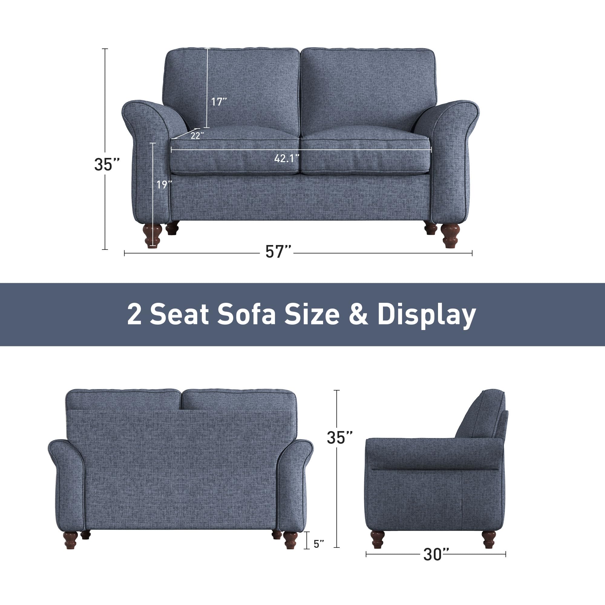 Modern 2-Seater Loveseat Sofa with Side Pockets