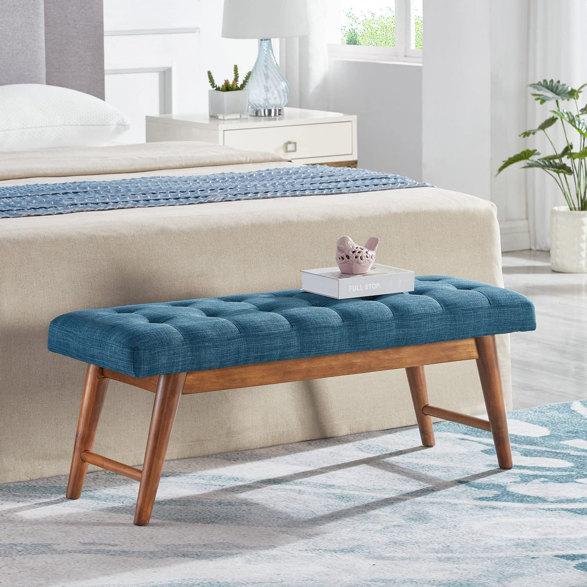 Blue X-Frame Ottoman