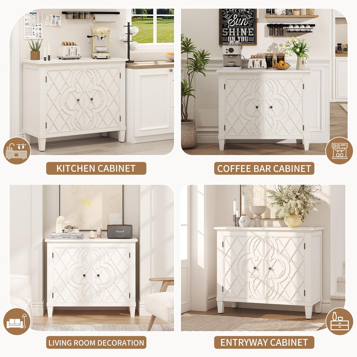 Karlott Buffet Cabinet with Storage, Wood Sideboard Accent Cabinet, White