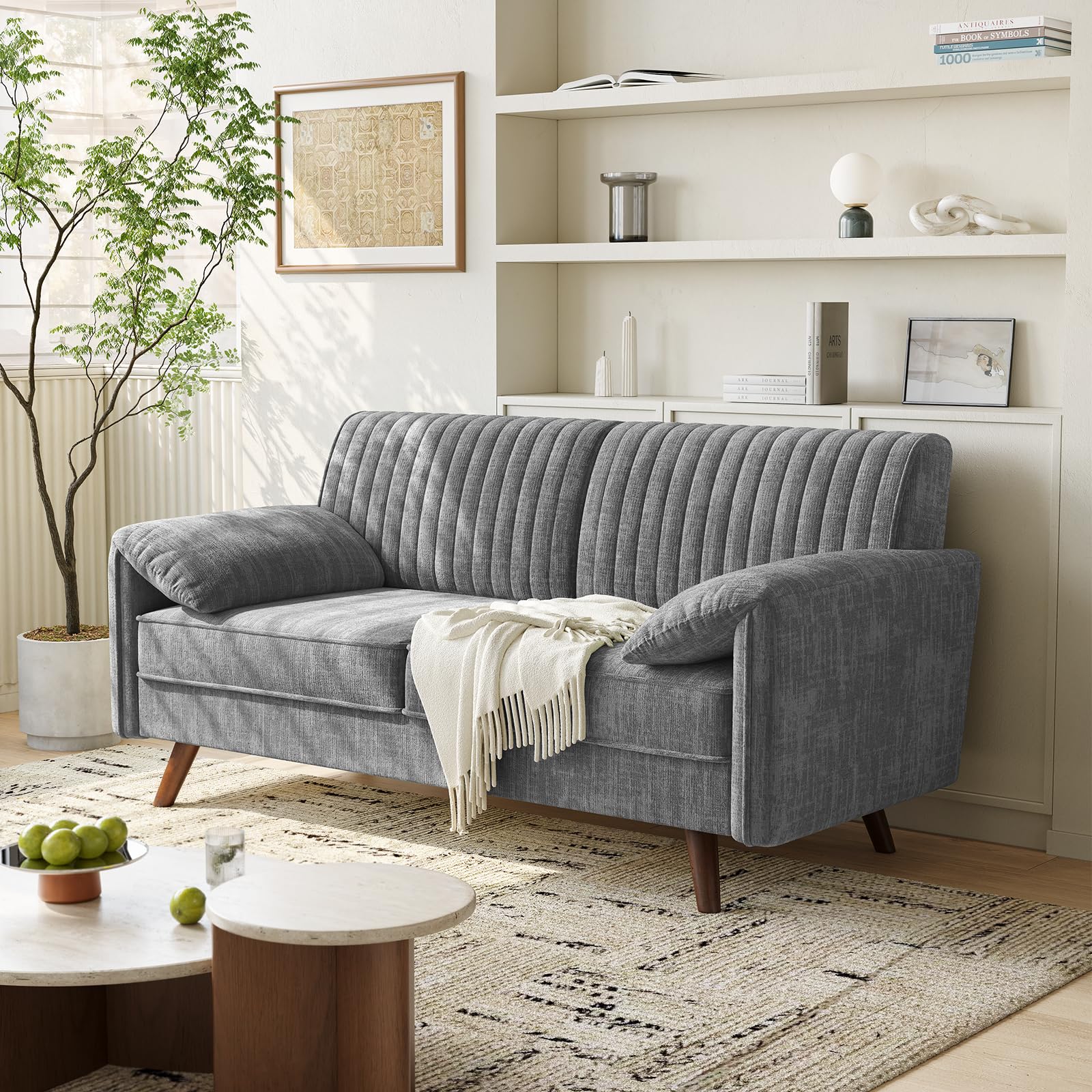 Chenille Loveseat Sofa with Padded Arms