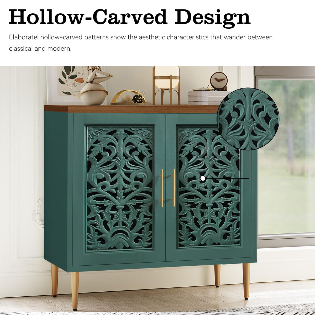 Carved Wood Accent Cabinet