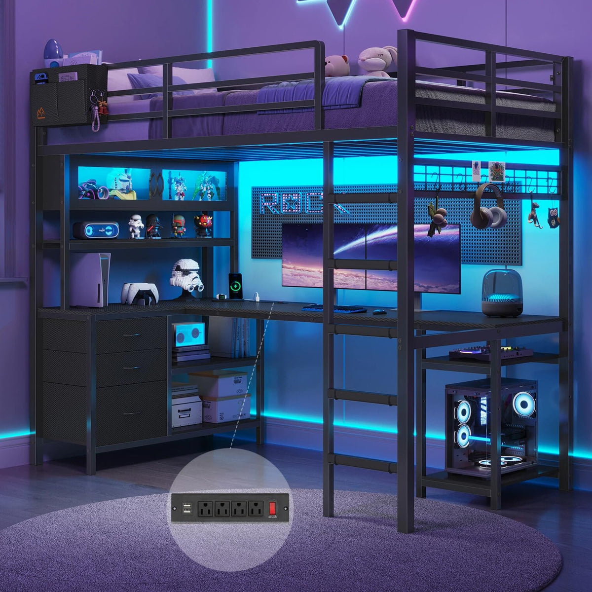 Twin Loft Bed with Gaming Desk