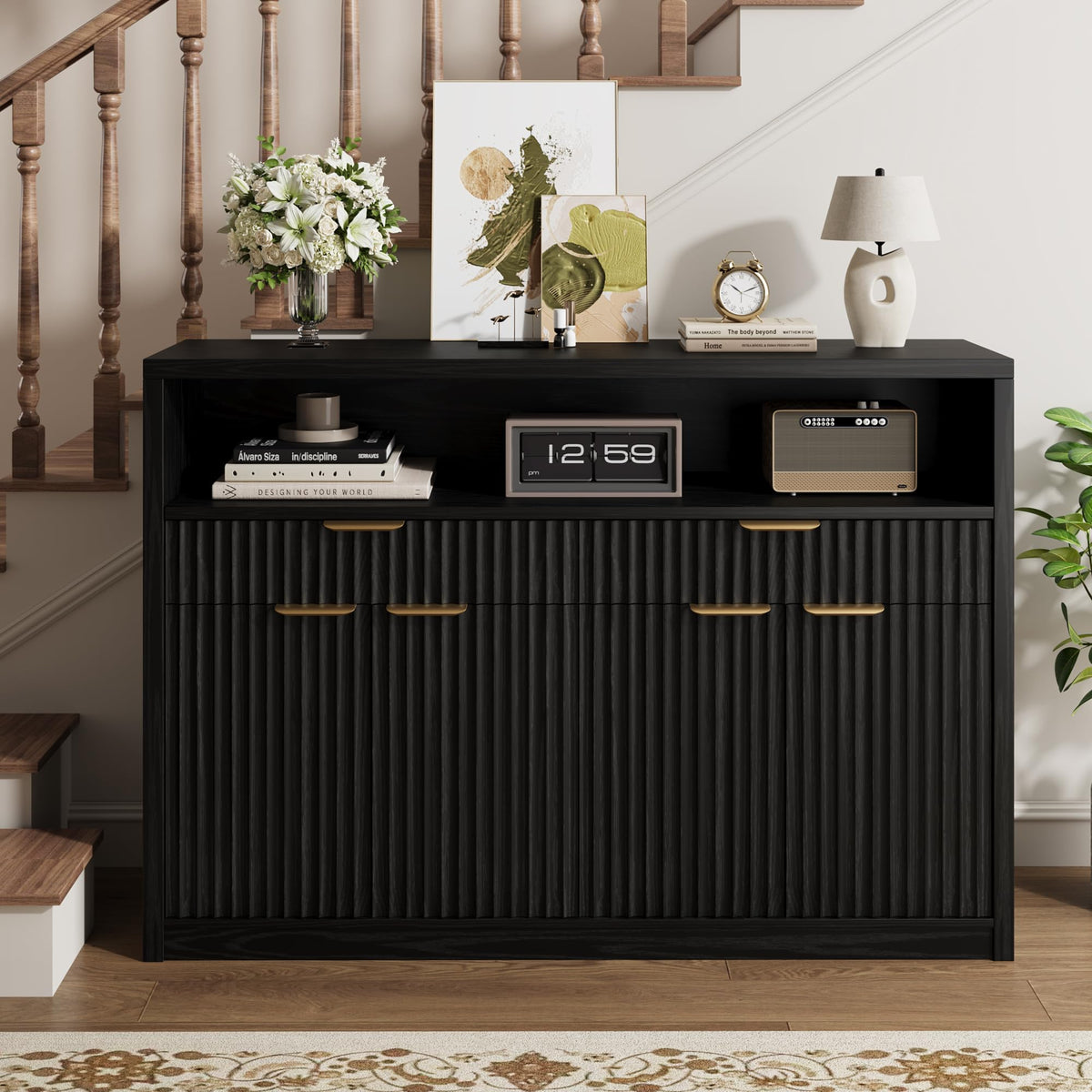 Garvee 51" Buffet Sideboard Cabinet, Modern Hutch Storage Cabinets Black