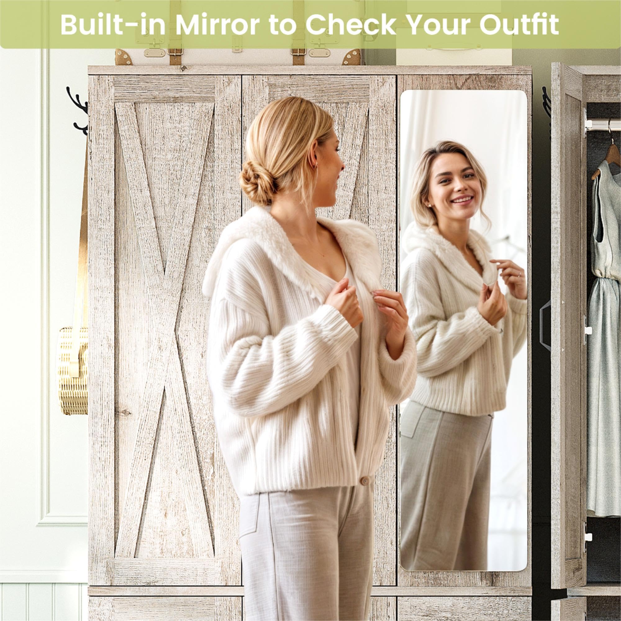 4-Door Wardrobe Closet with Mirror