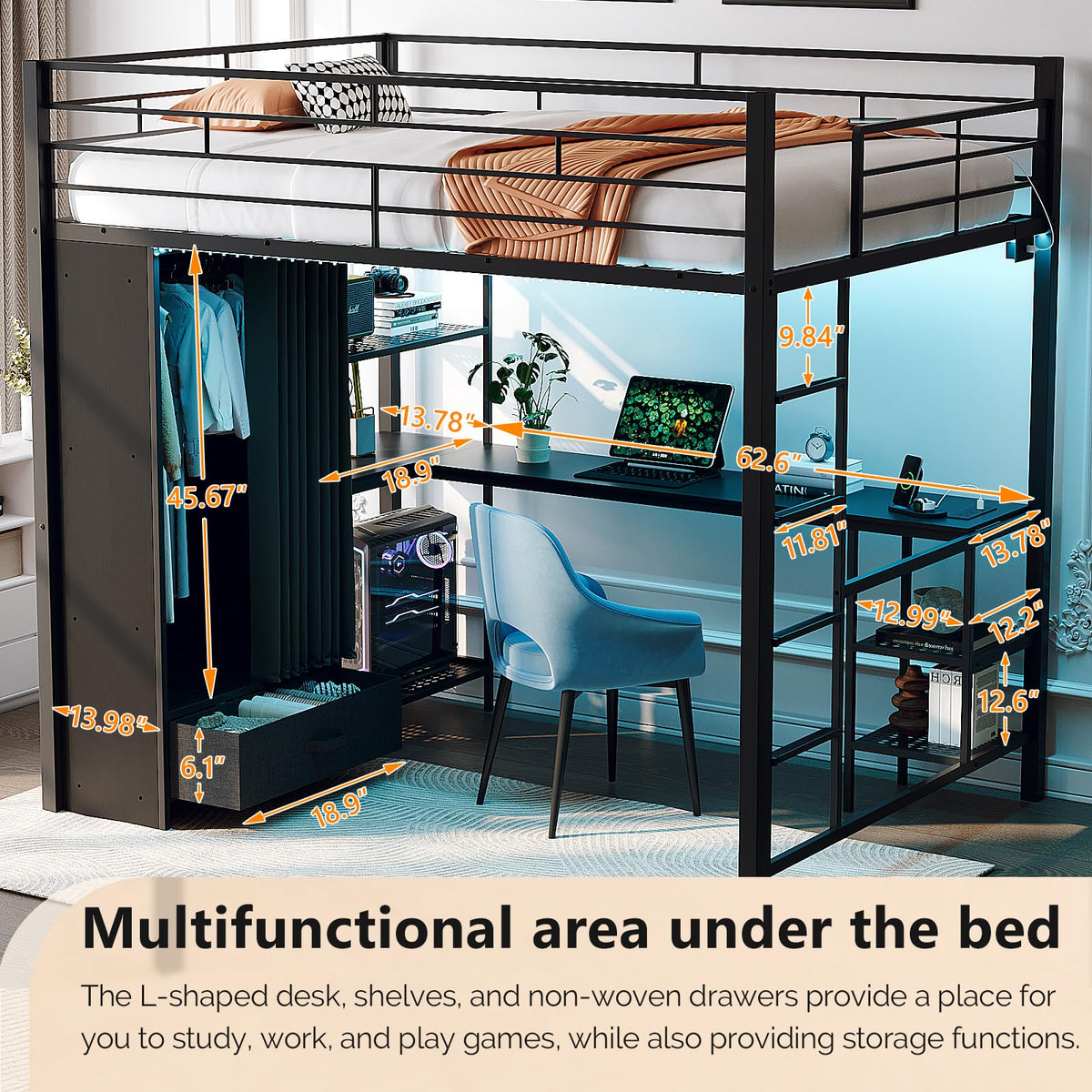 Loft Bed with Desk and Wardrobe