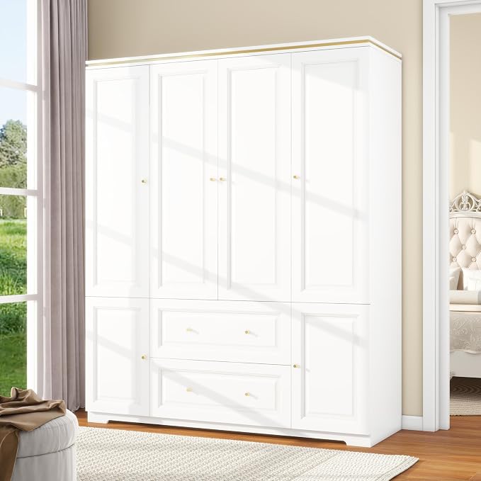 White 3-Door Wardrobe with Drawers