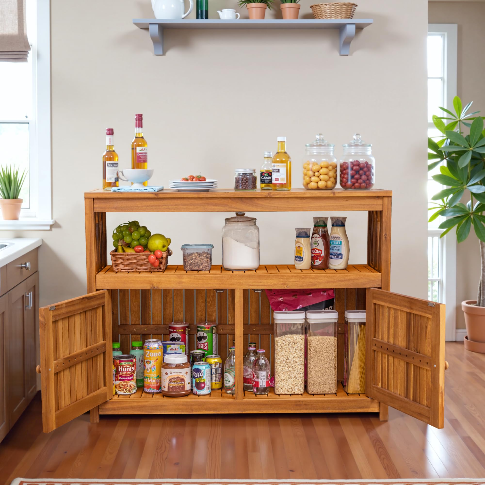 Acacia Wood Outdoor Storage Cabinet with Magnetic Doors