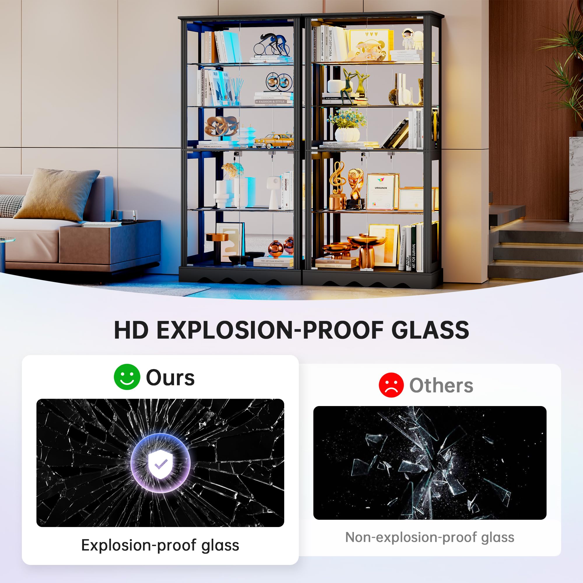 71" Glass Display Cabinet with RGB Lights
