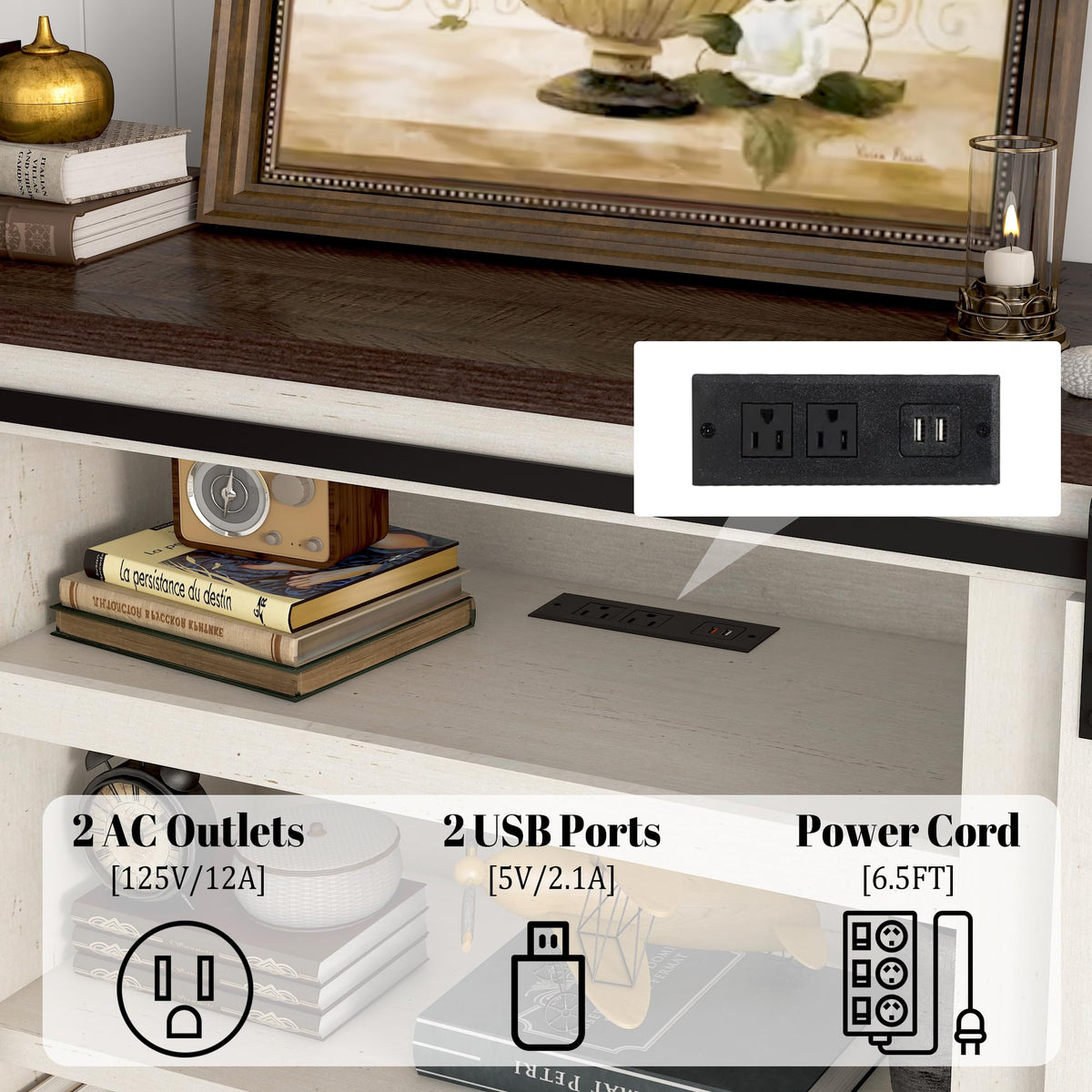 Hlivelood 66" Farmhouse TV Stand for 75 Inch TV, 33" Tall Entertainment Center with Power Outlets & Sliding Barn Door, Wood TV Stand with Storage, TV Media Console for Living Room, Antique White