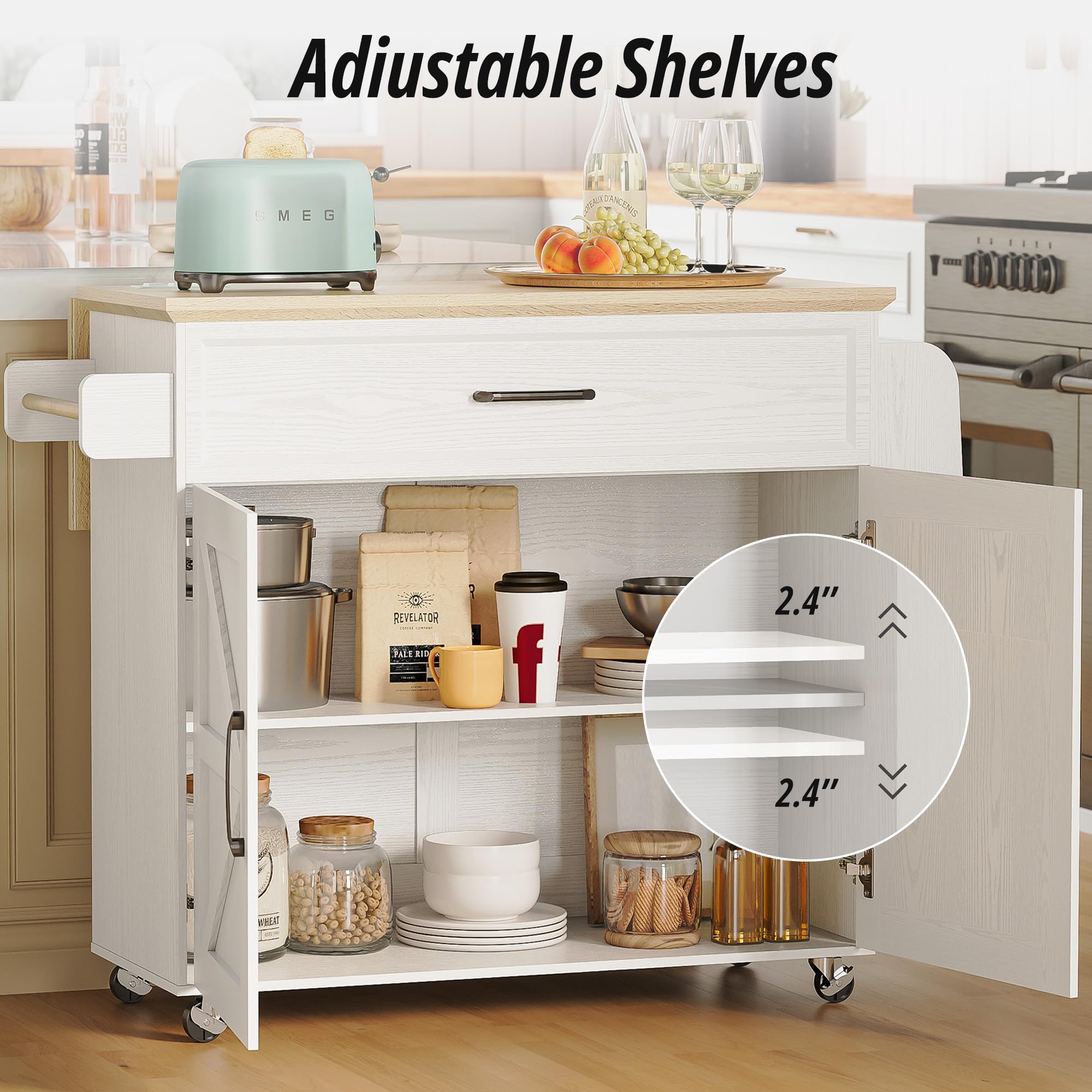Kitchen Island Cart with Power Outlet & Drop Leaf
