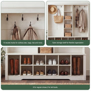 CasaGlajore 59” Hall Tree with Bench and Shoe Storage, Entryway Coat Rack with 10 Hooks & Open Shelves, Space Saving Hall Tree with 10 Shoe Cubbies for Hallway, Mudroom, Living Room