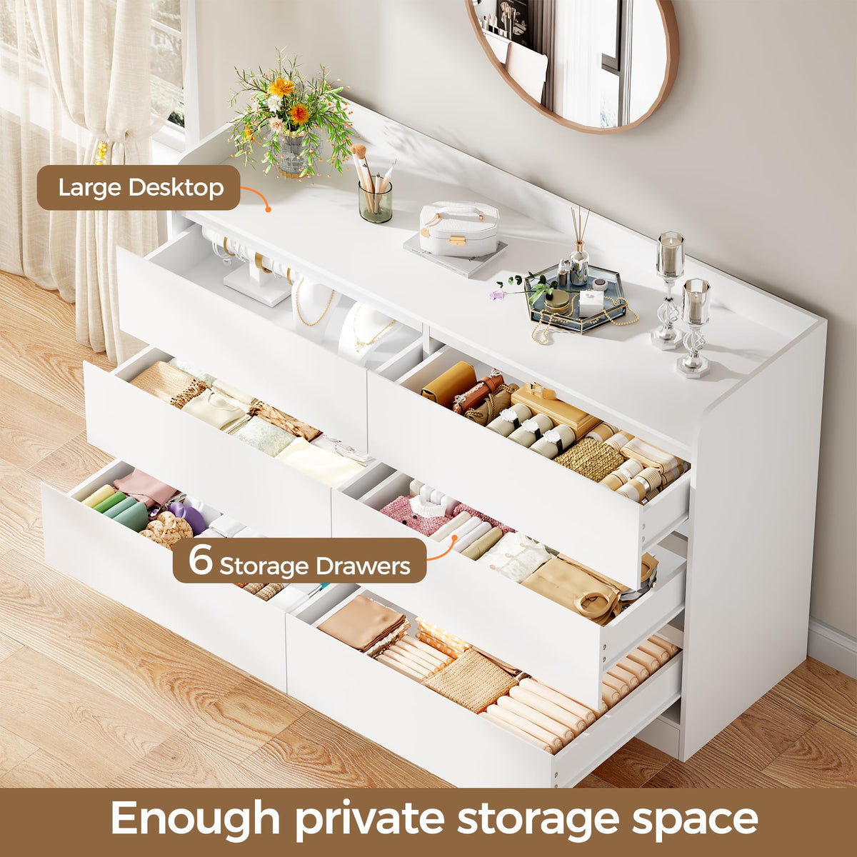 BEWISHOME 6 Drawer Dresser for Bedroom, Double Dresser with Fence