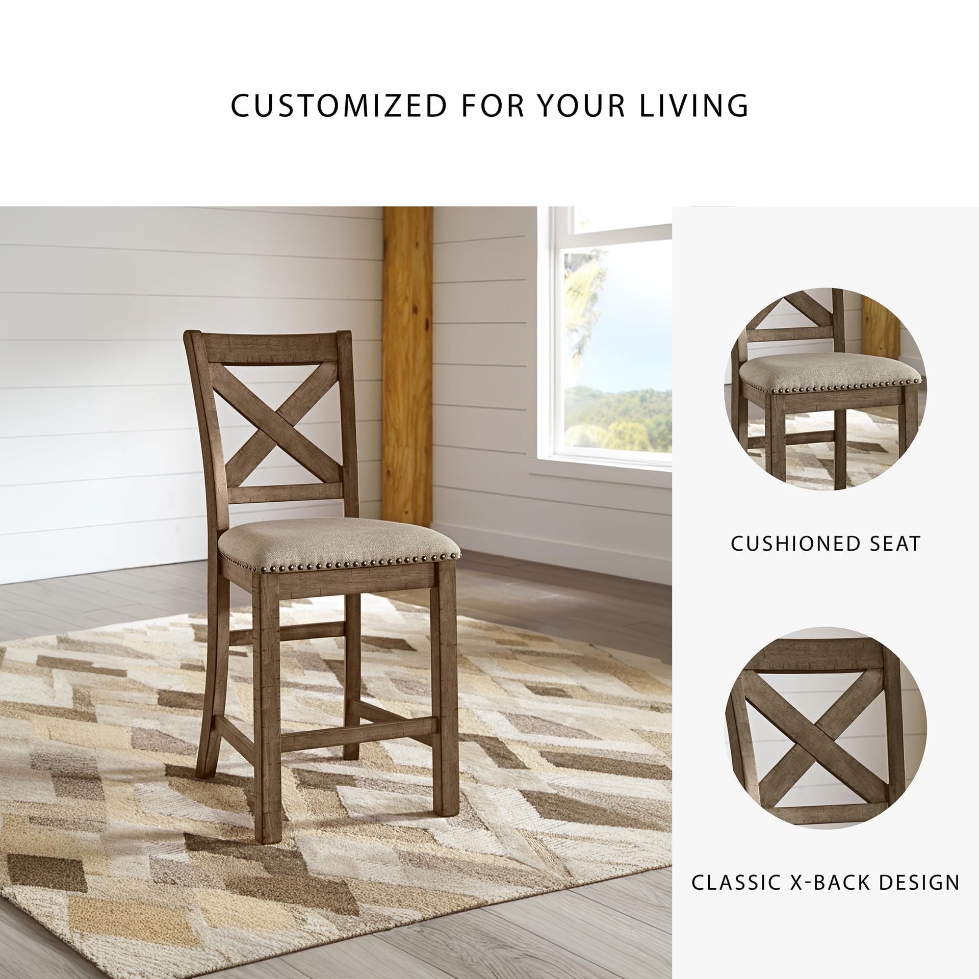 Upholstered Counter Height Barstool Set of 2