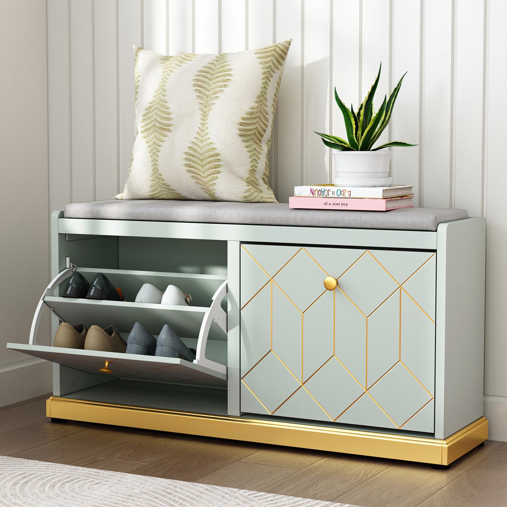 Entryway Shoe Bench with Storage & Padded Cushion