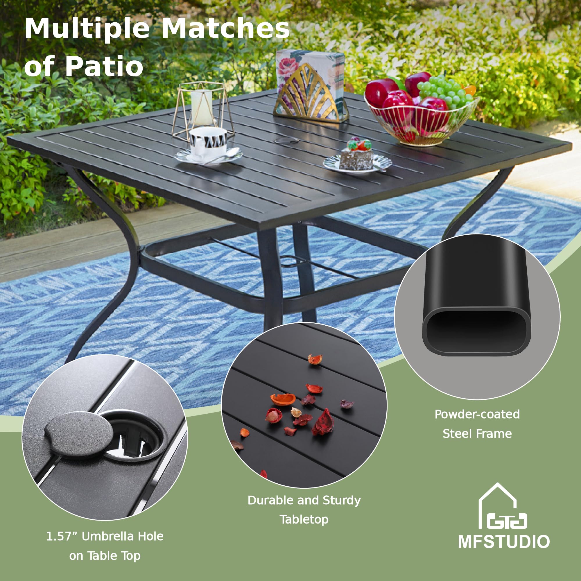 Square Metal Patio Dining Table with Umbrella Hole