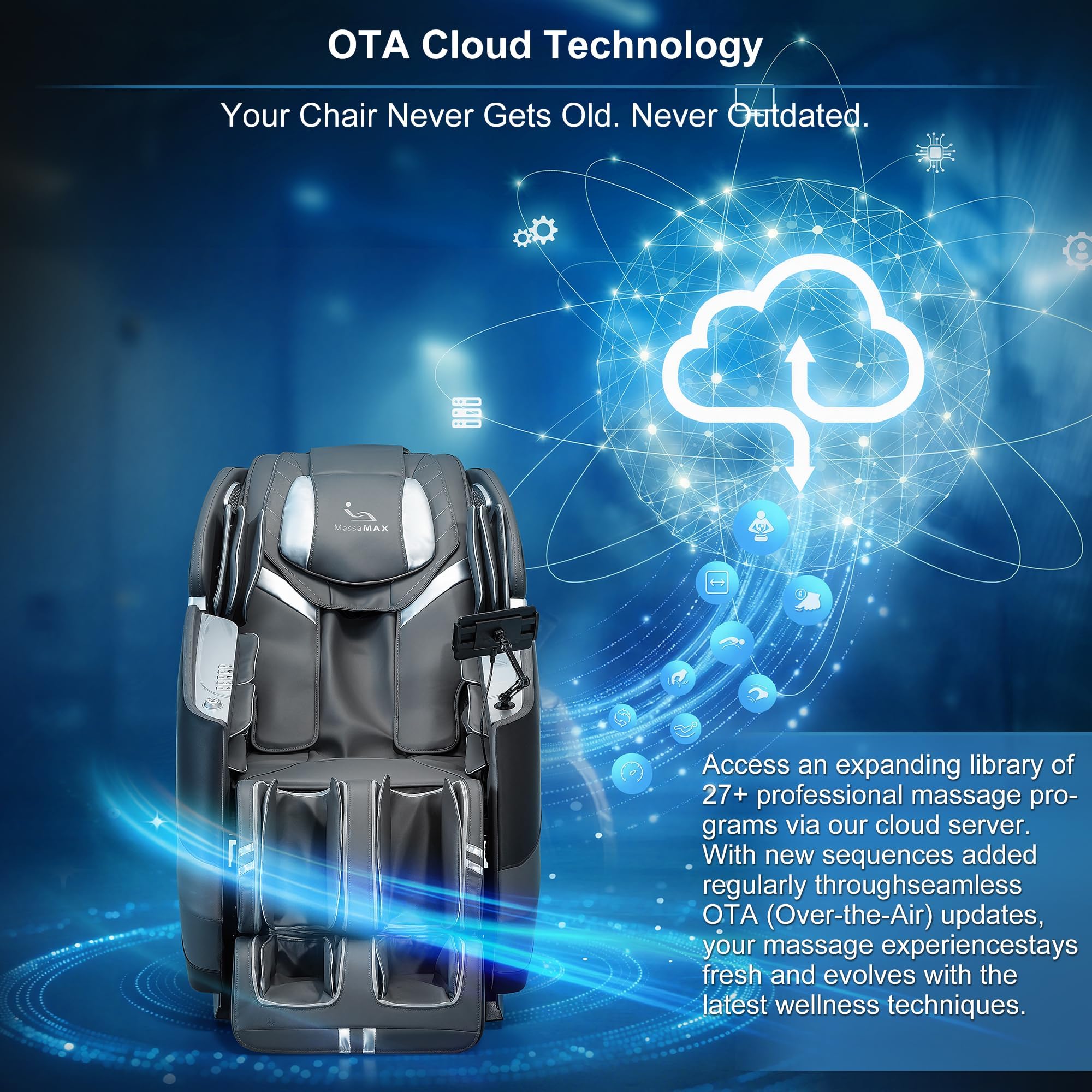 MassaMAX 4D Plus Massage Chair for Big & Tall People Full Body Massage Up to 6'10" & 500 lbs, 59" SL Track, OTA Cloud Upgrade - Never Outdated, APP Control, 27+ Modes, Auto Footrest Extension A580