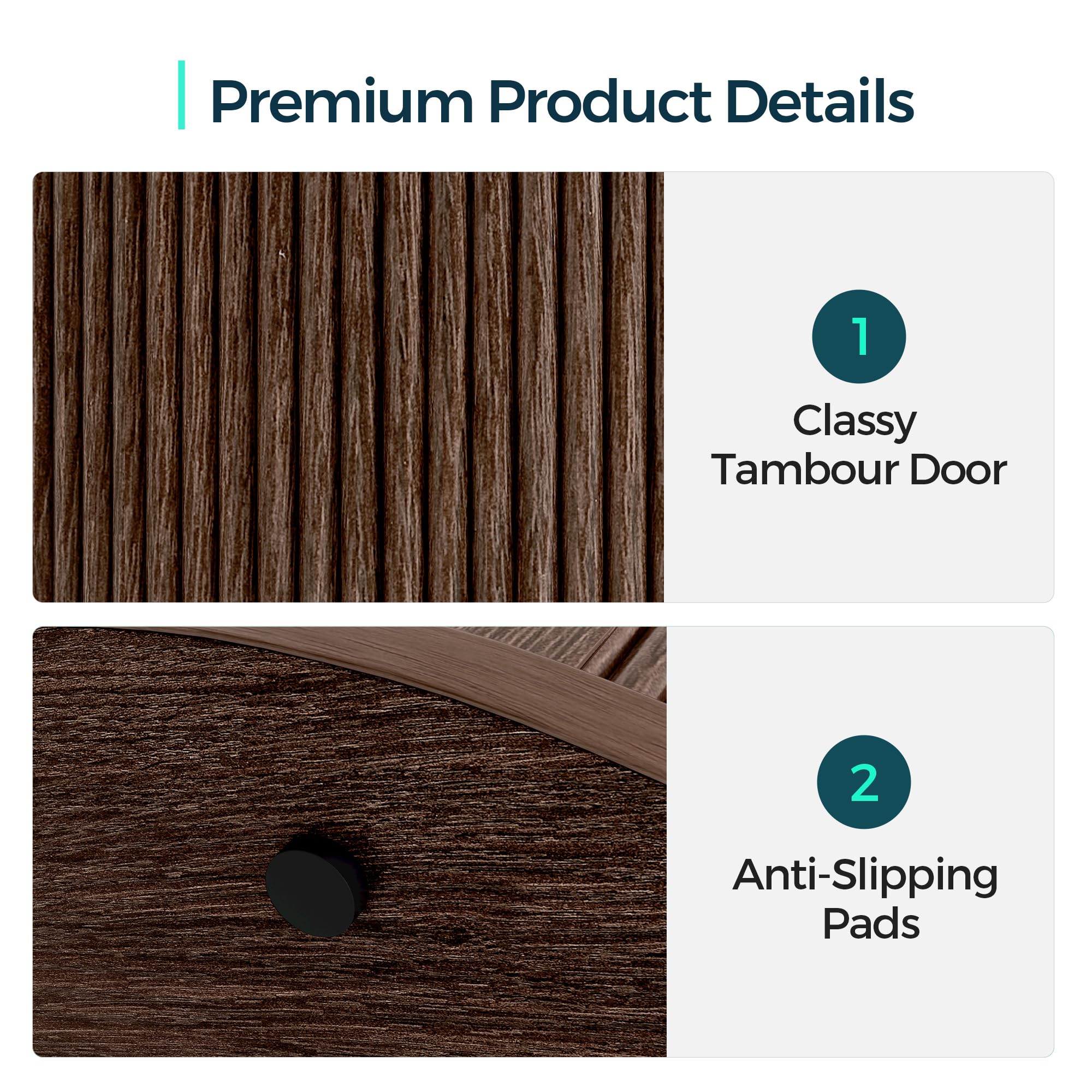 Round Fluted End Table with Sliding Tambour Door