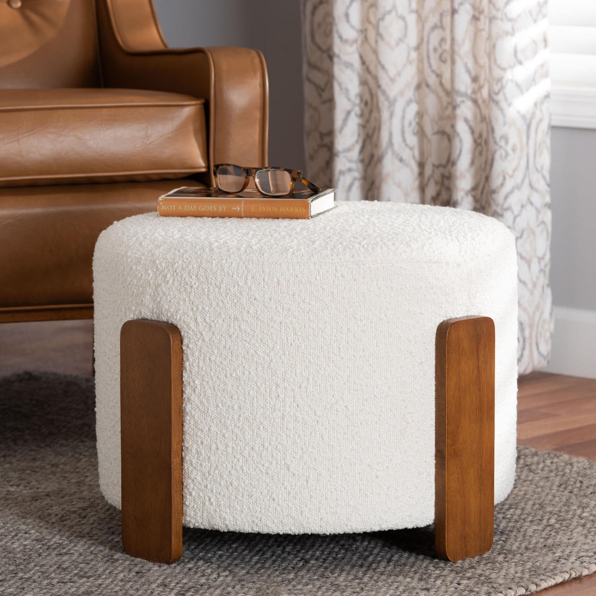 Round Boucle Ottoman Footstool