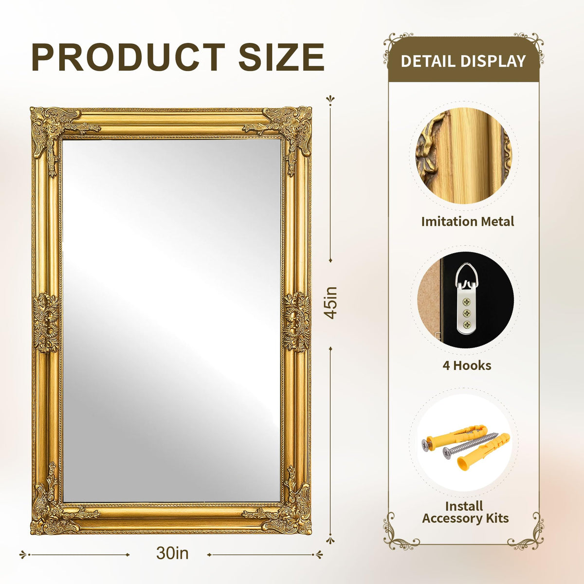 Ornate Gold Baroque Wall Mirror