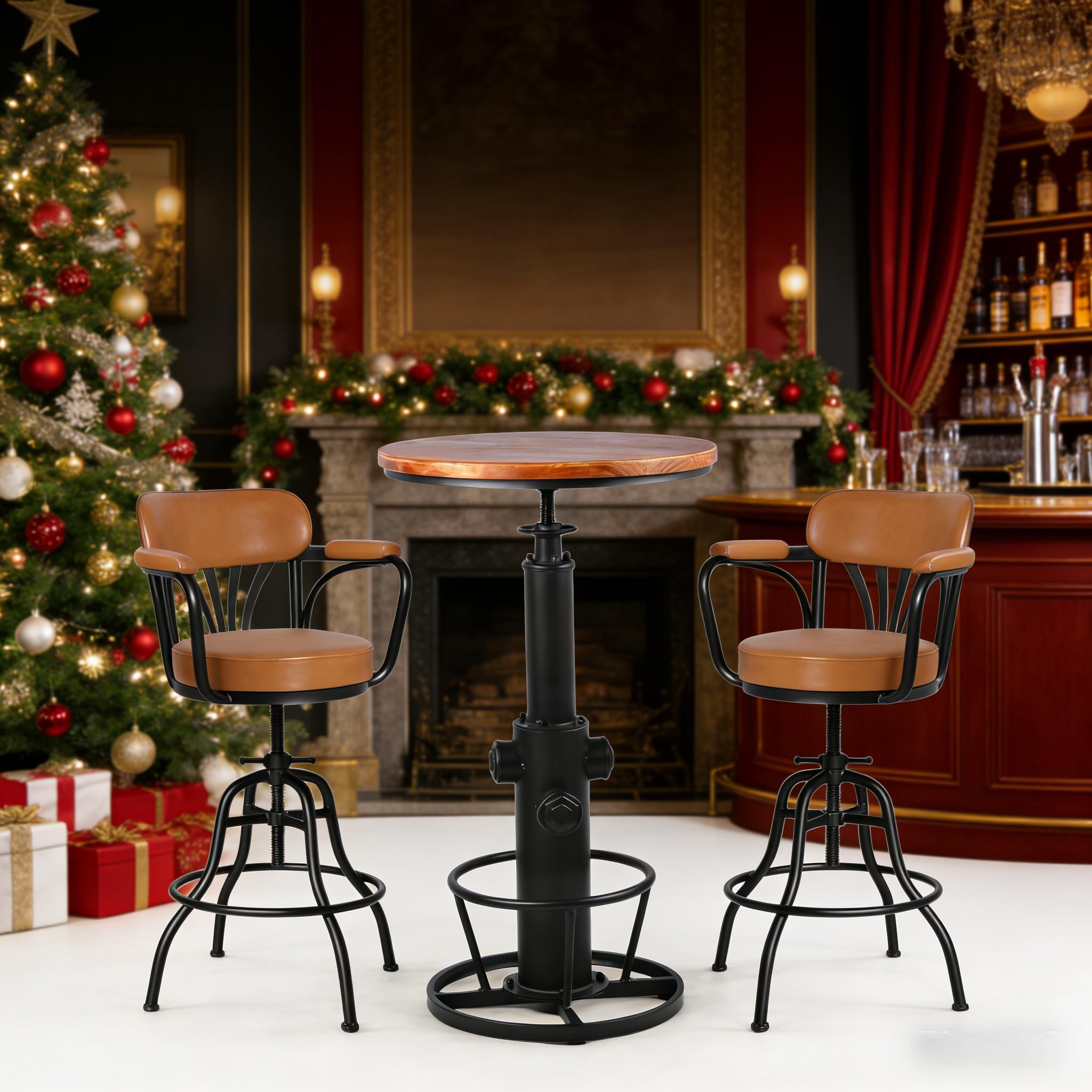 3-Piece Industrial Bar Table & Stool Set