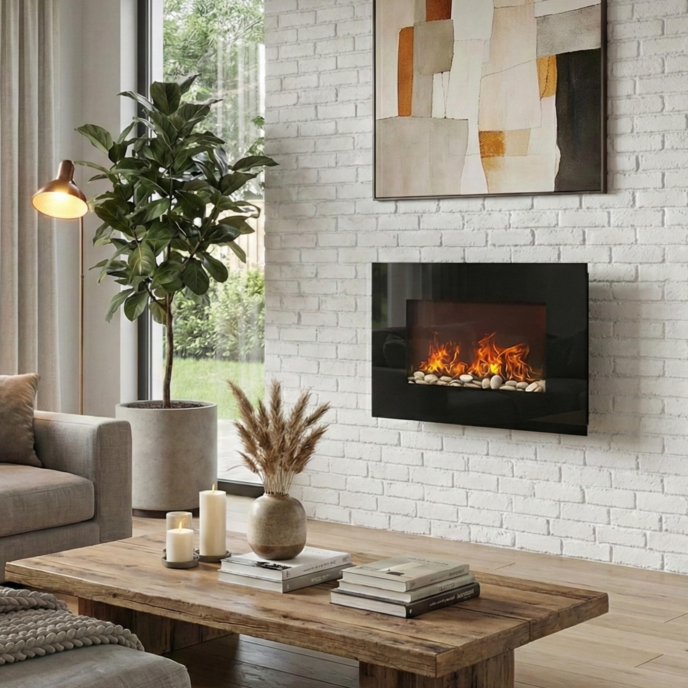 Wall-Mounted Electric Fireplace with Remote, 26-Inch