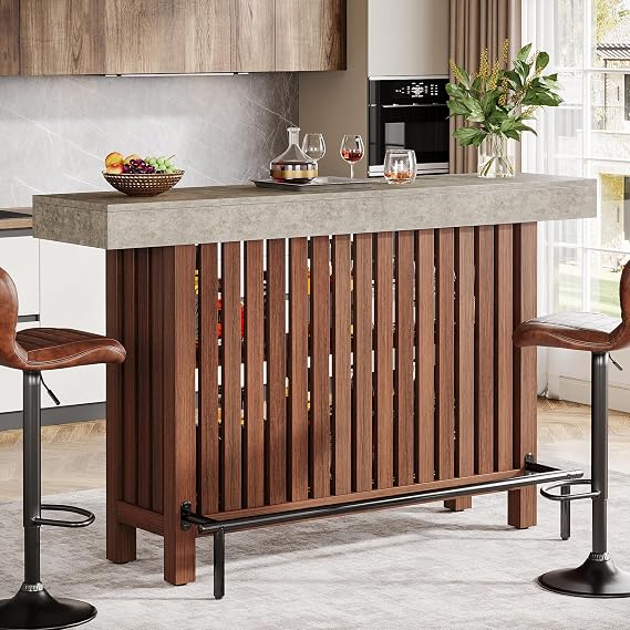 Rustic Brown Bar Table with Storage
