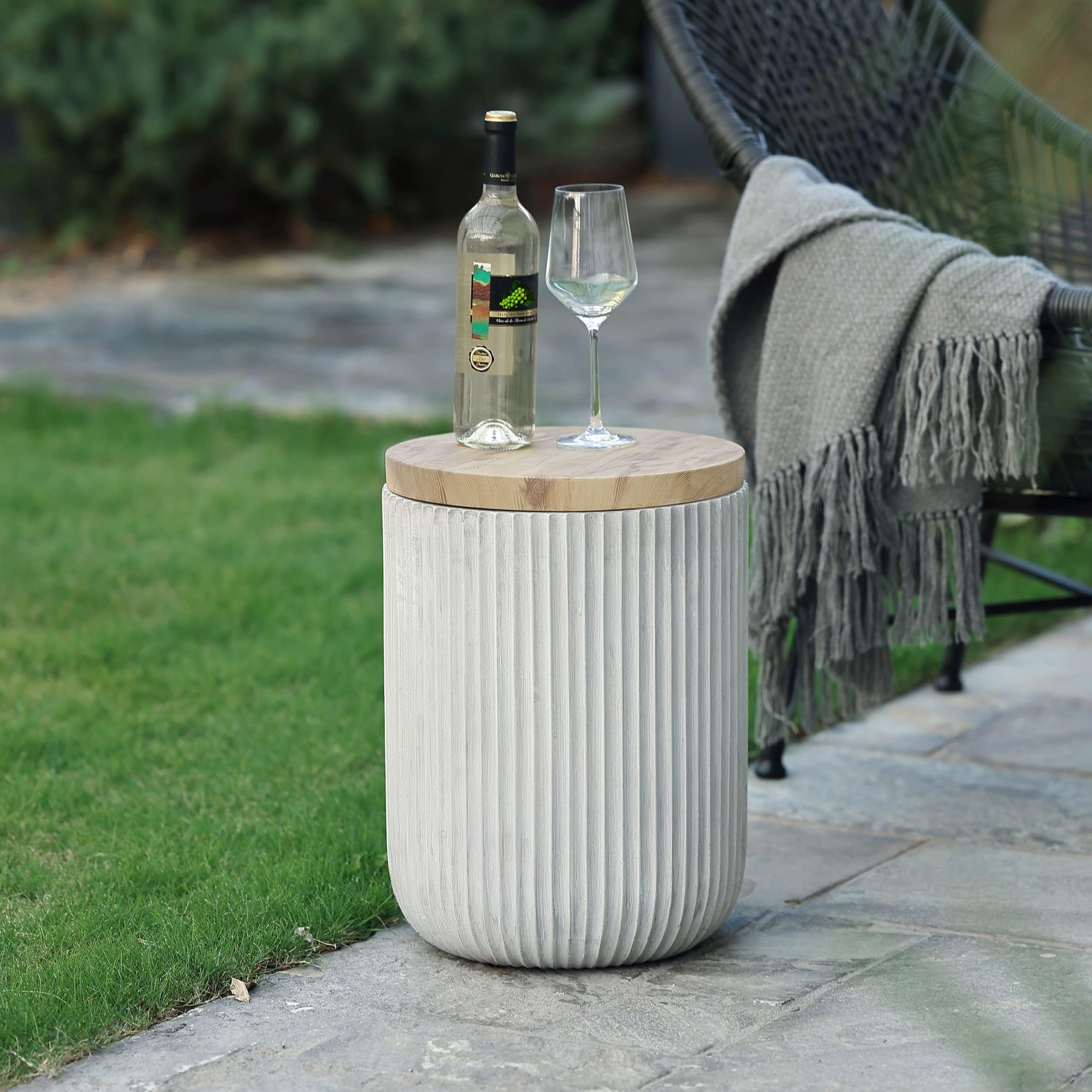 Round Outdoor Side Table with Storage