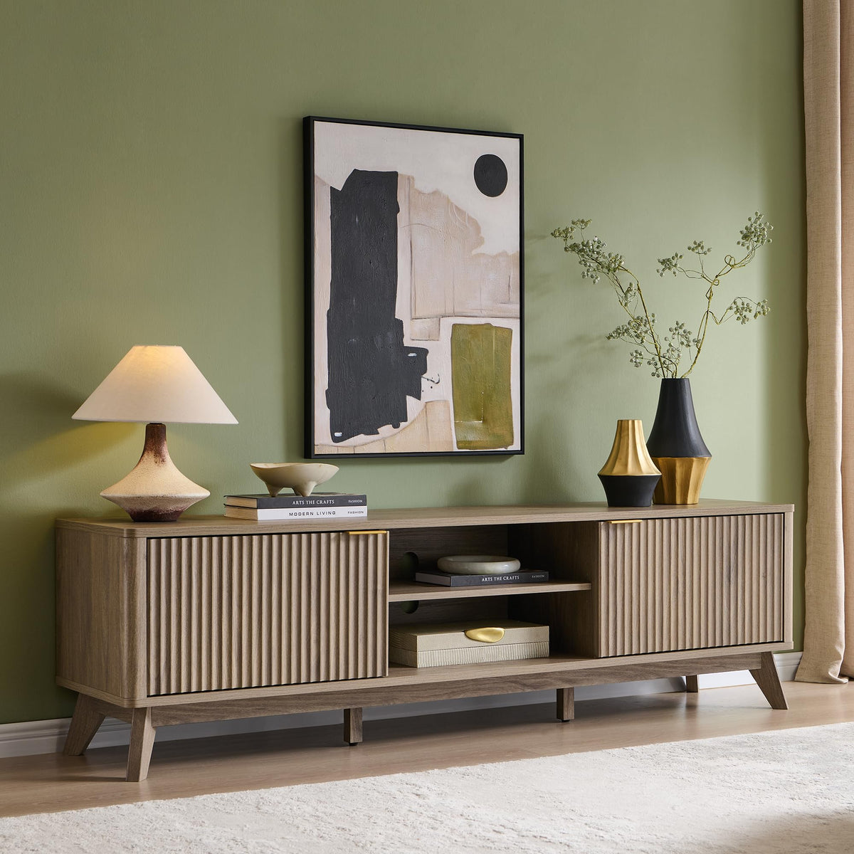 Fluted TV Stand, Alder Grey