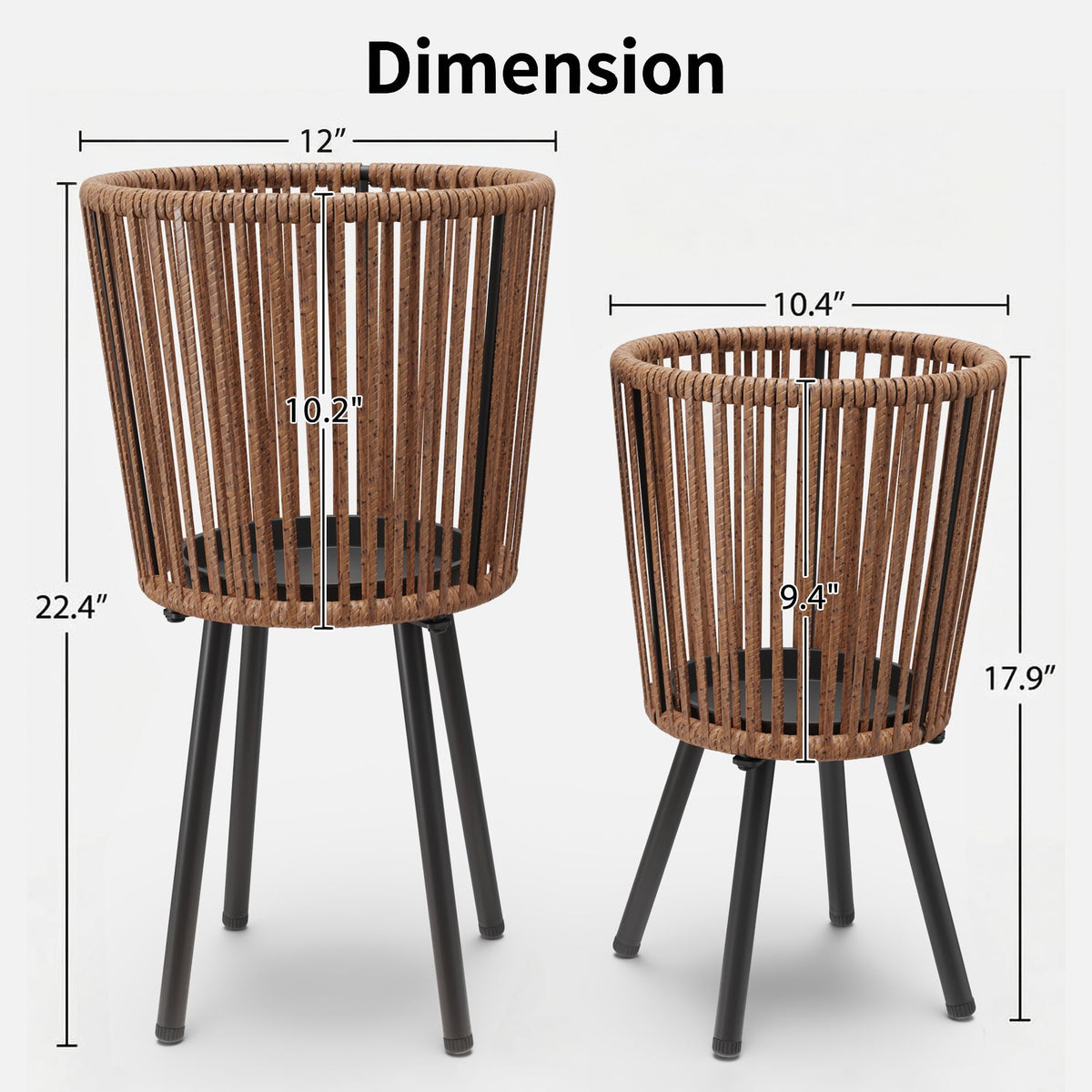 Mugovelo Set of 2 PE Rattan Plant Stand, Flower Pot Holder Indoor & Outdoor