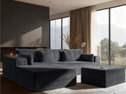 VYUXWO 108" Oversized Cloud Sectional Couch, Comfort U Shaped Boneless Couch for Living Room, Extra Deep Seats No Assembly, Modular Sofa, Corduroy (Dark Grey, 2 Seater + Left Facing Chaise + Ottoman)