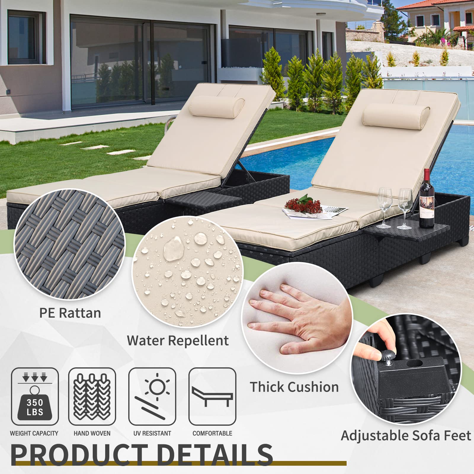 Outdoor Wicker Chaise Lounge Set of 2