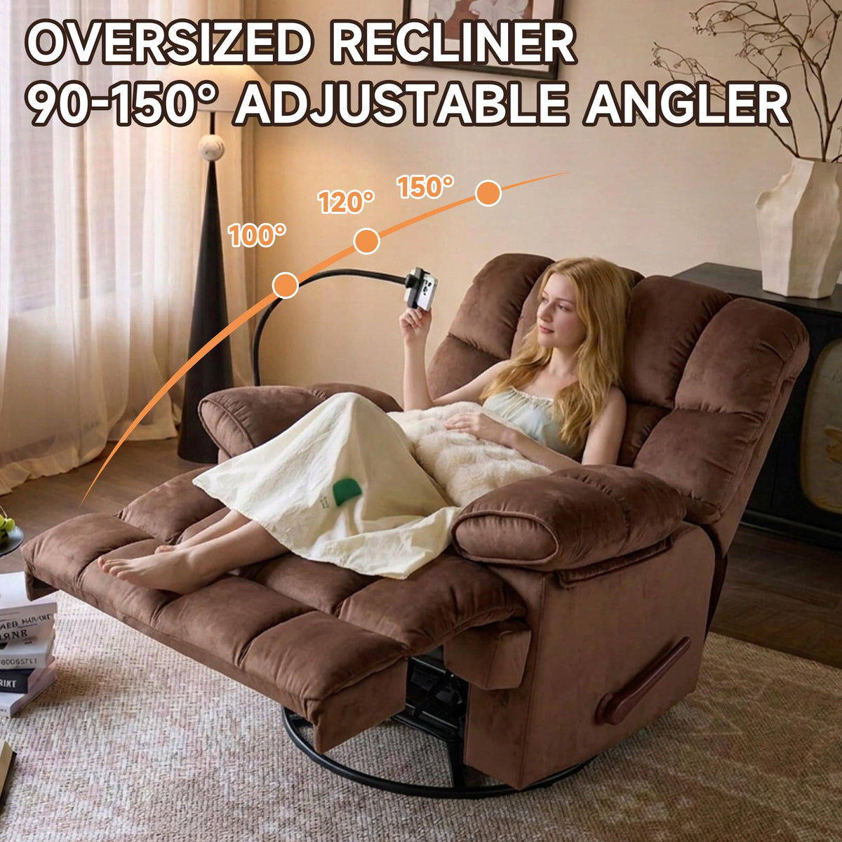 Euthymia Oversized Recliner Chairs 360° Swivel Rocking Big Mans Recliners
