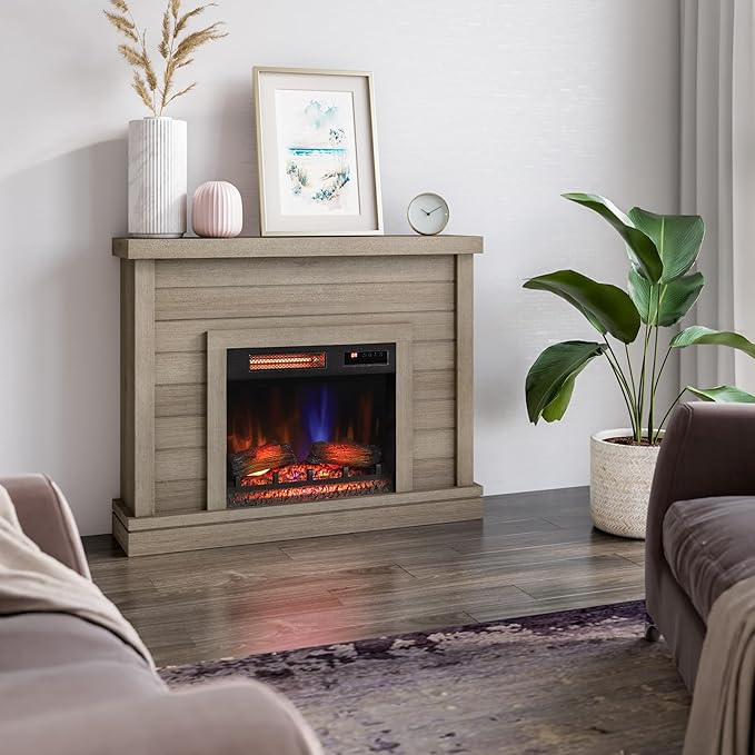 Shiplap Wall Mantel Electric Fireplace