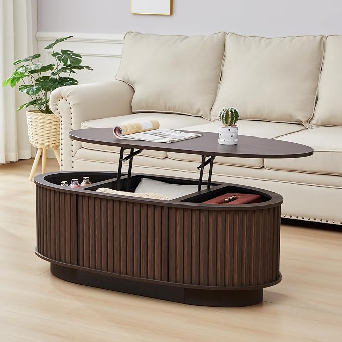 Oval Fluted Lift-Top Coffee Table