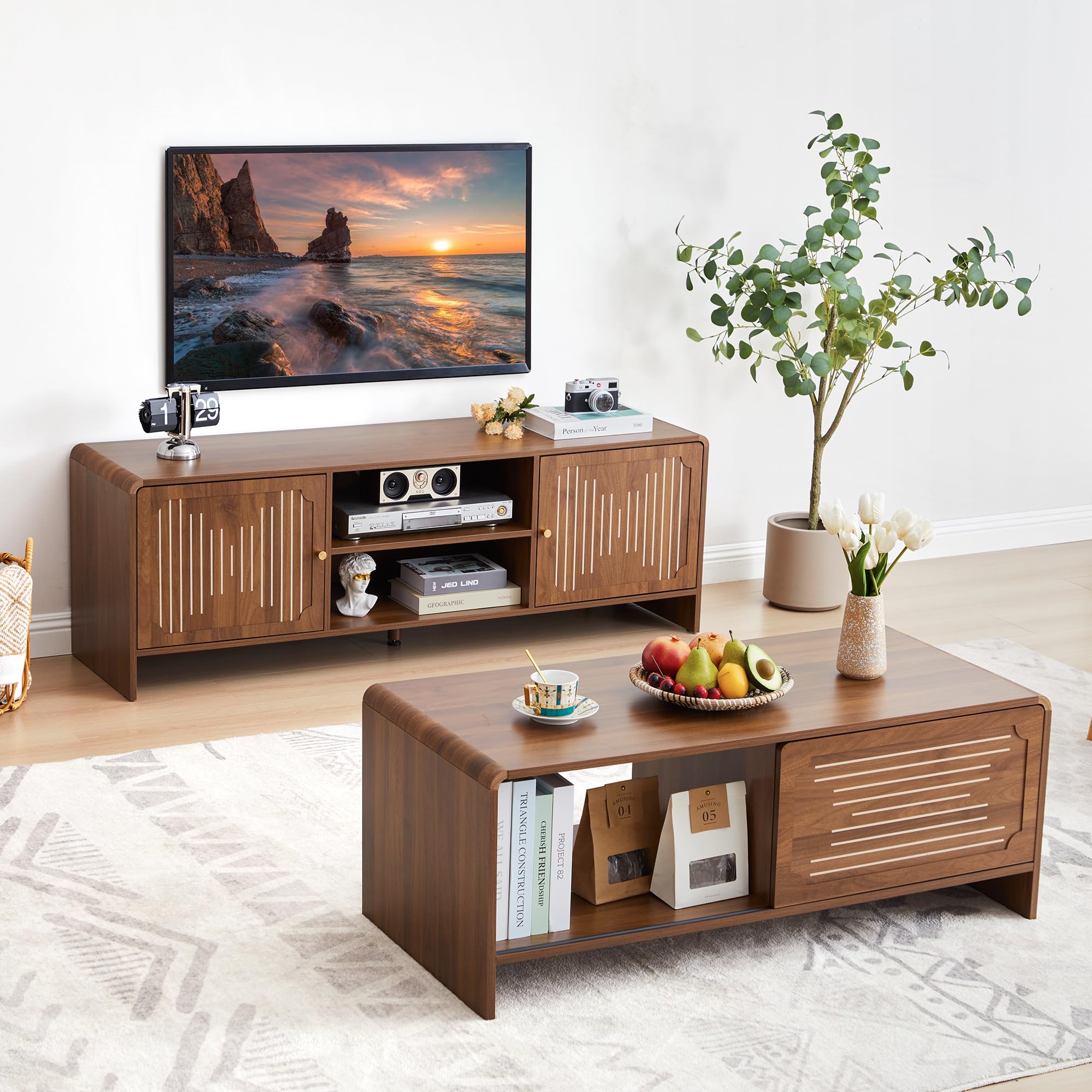 58" Mid-Century Modern TV Stand with Storage