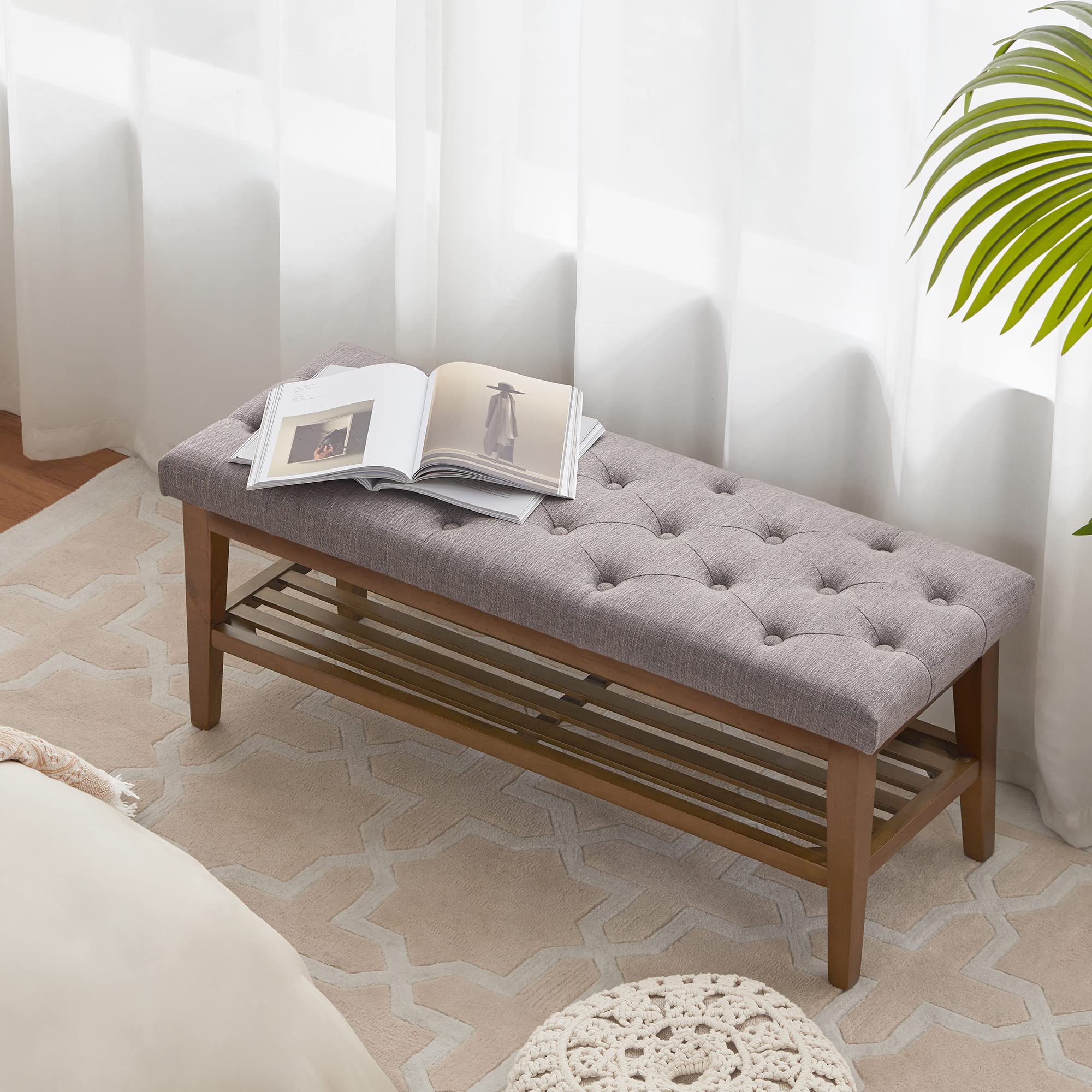 Upholstered Entryway Bench with Solid Wood Frame