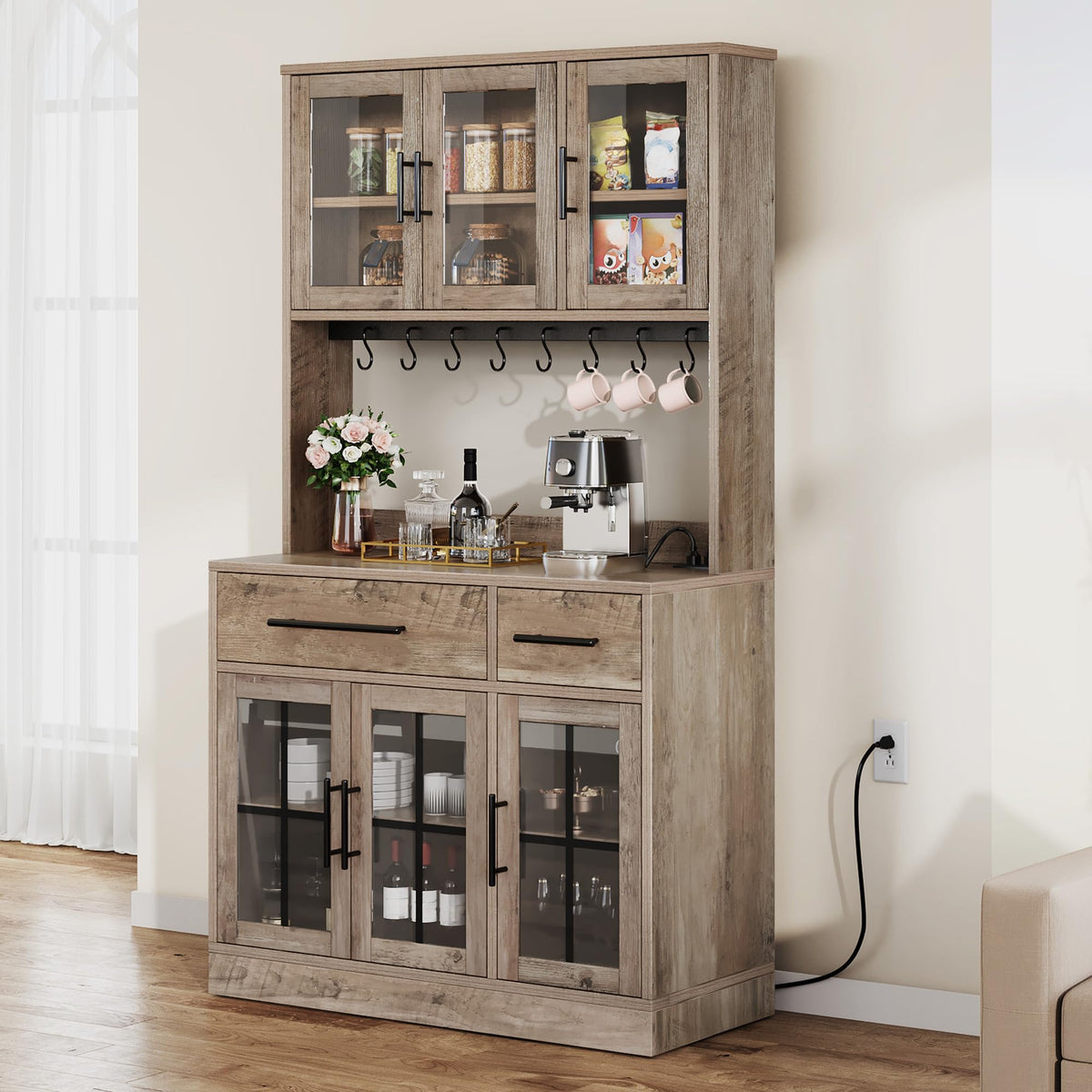 Kitchen Pantry Cabinet with Power Outlets