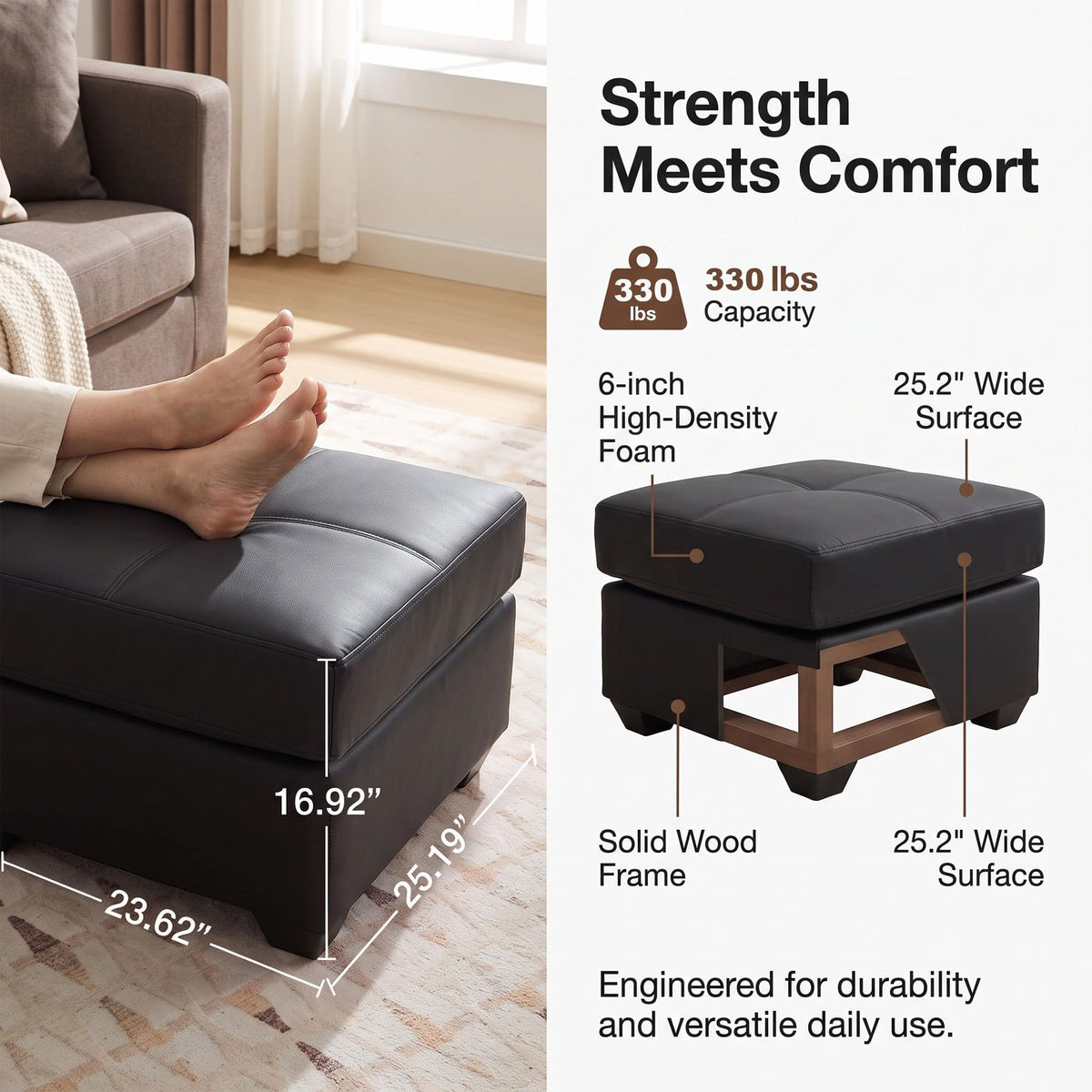 4-Piece Faux Leather Living Room Set, Black