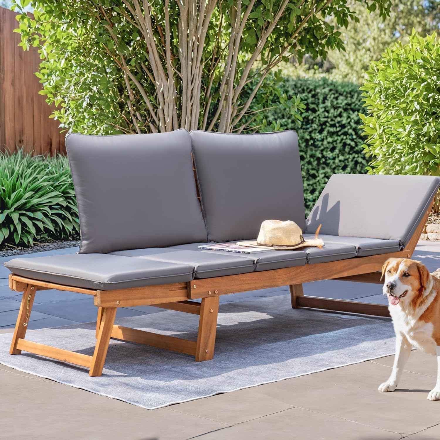 Outdoor Convertible Daybed Sofa with Acacia Wood Frame