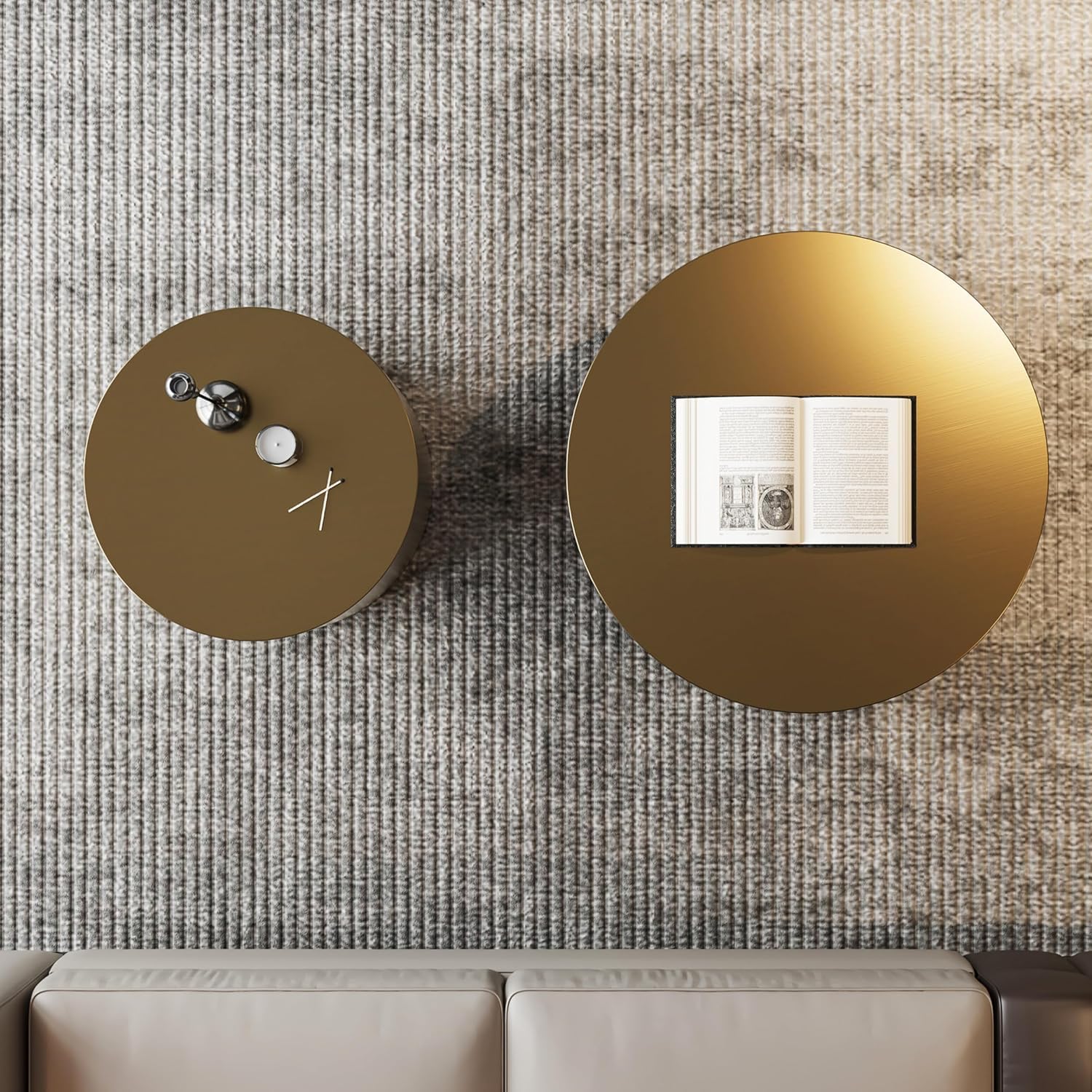 Round Nesting Coffee Tables – Set of 2, Brushed Gold Metal