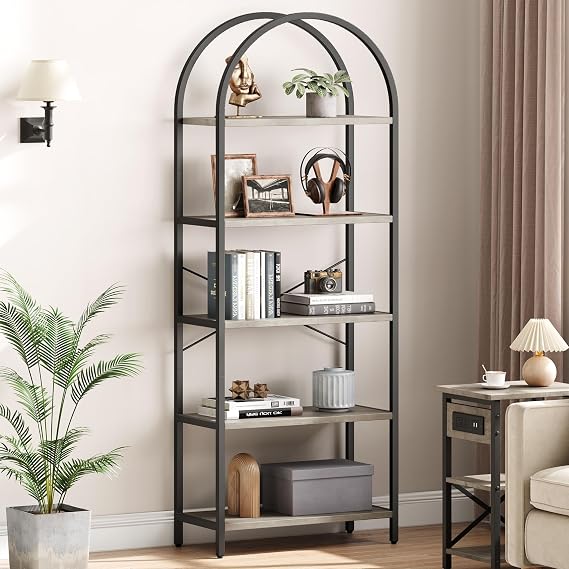5-Tier Arched Bookcase with Metal Frame