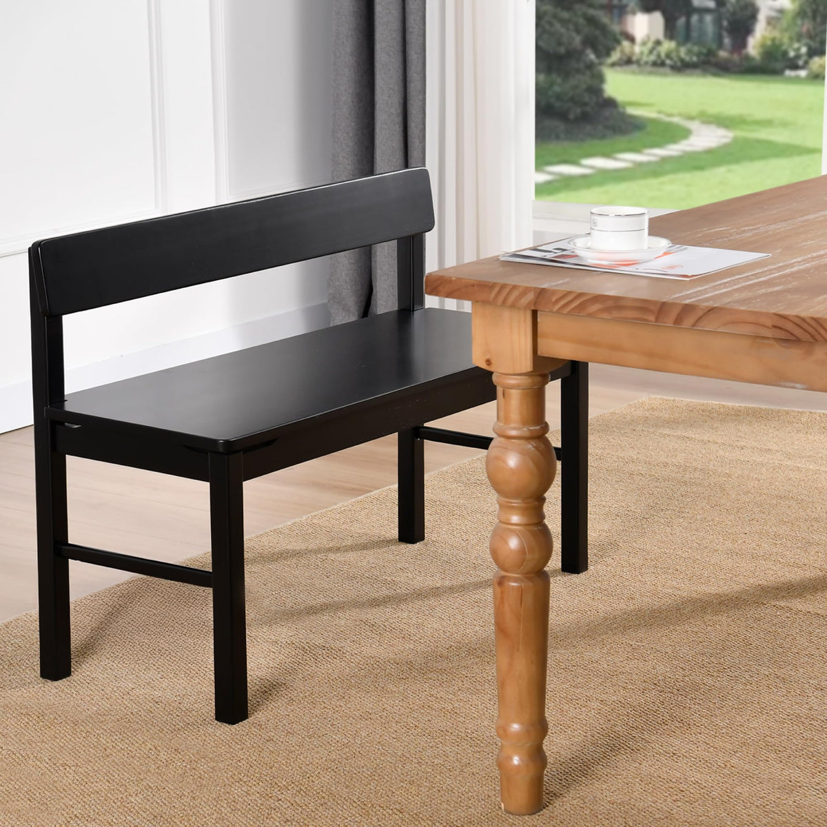 Black Wood Spindle Back Bench