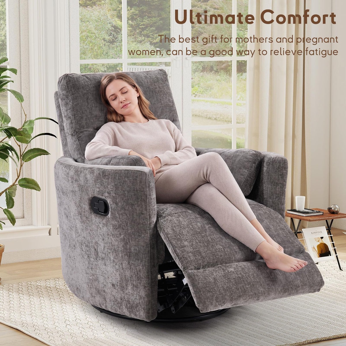 Bonzy Home Swivel Rocker Recliner Chair, Glider Rocker Recliner, Gray