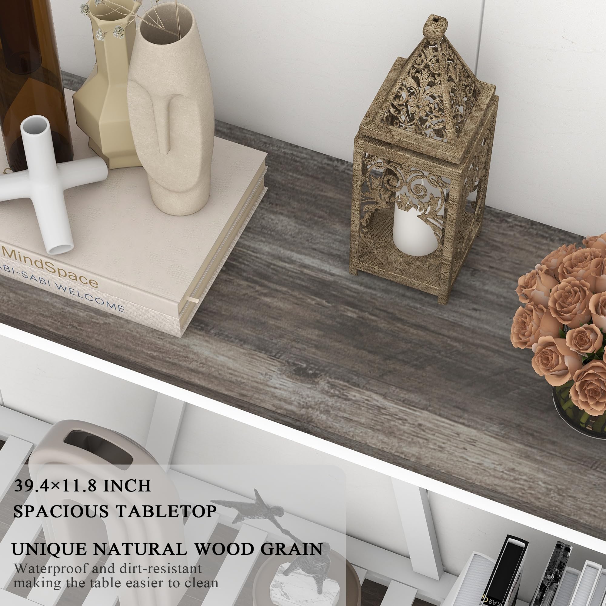 UYIHOME Farmhouse Console Table for Entryway, 39.3 Inch Sofa Table with Storage Shelf, Hallway Table, Narrow Behind Couch Table for Foyer, Living Room，Oak Grey