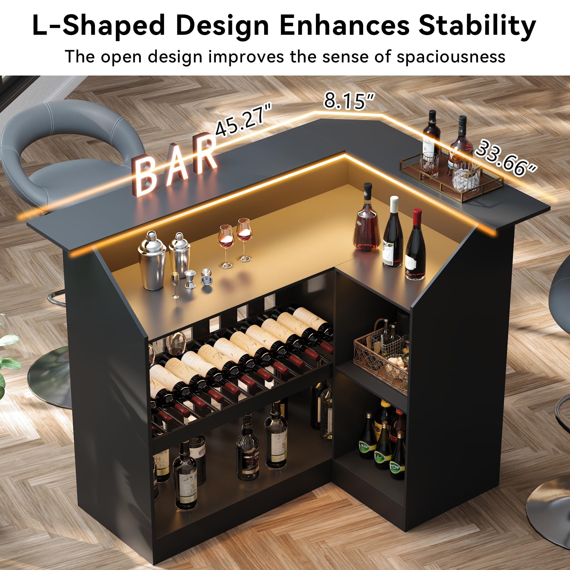 L-Shaped Bar Cabinet with LED Light