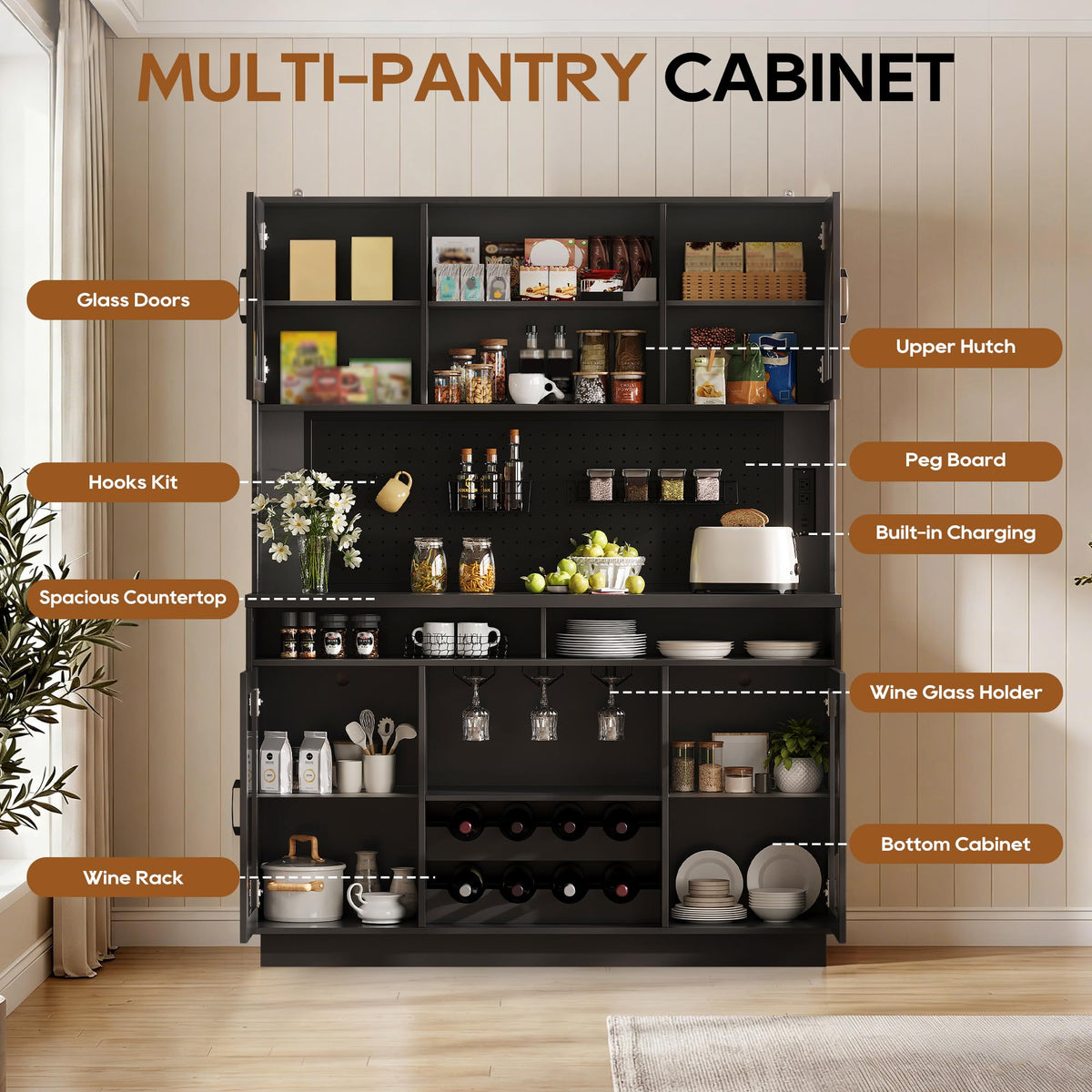 LED Wine Bar Cabinet with Charging Station